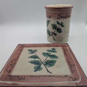 Vintage Marco E Cristina Italian Trivet And Utensil Holder 2 Piece Set